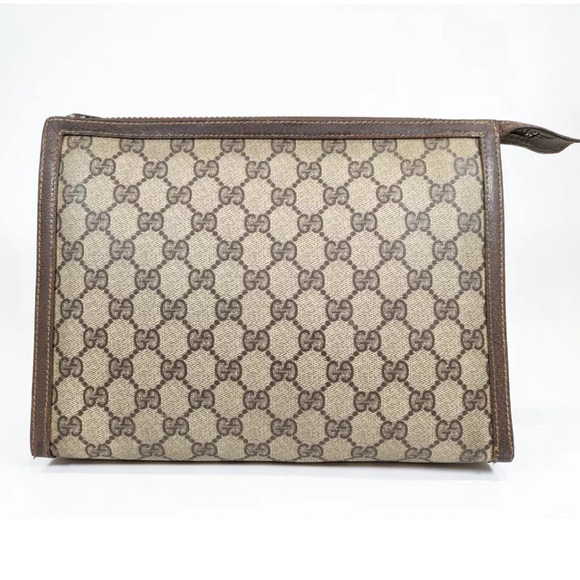 #4 Gucci Vintage Clutch Bag Brown GG PVC Supreme USED (NO CODE) COA INCLUDED - Picture 1 of 14